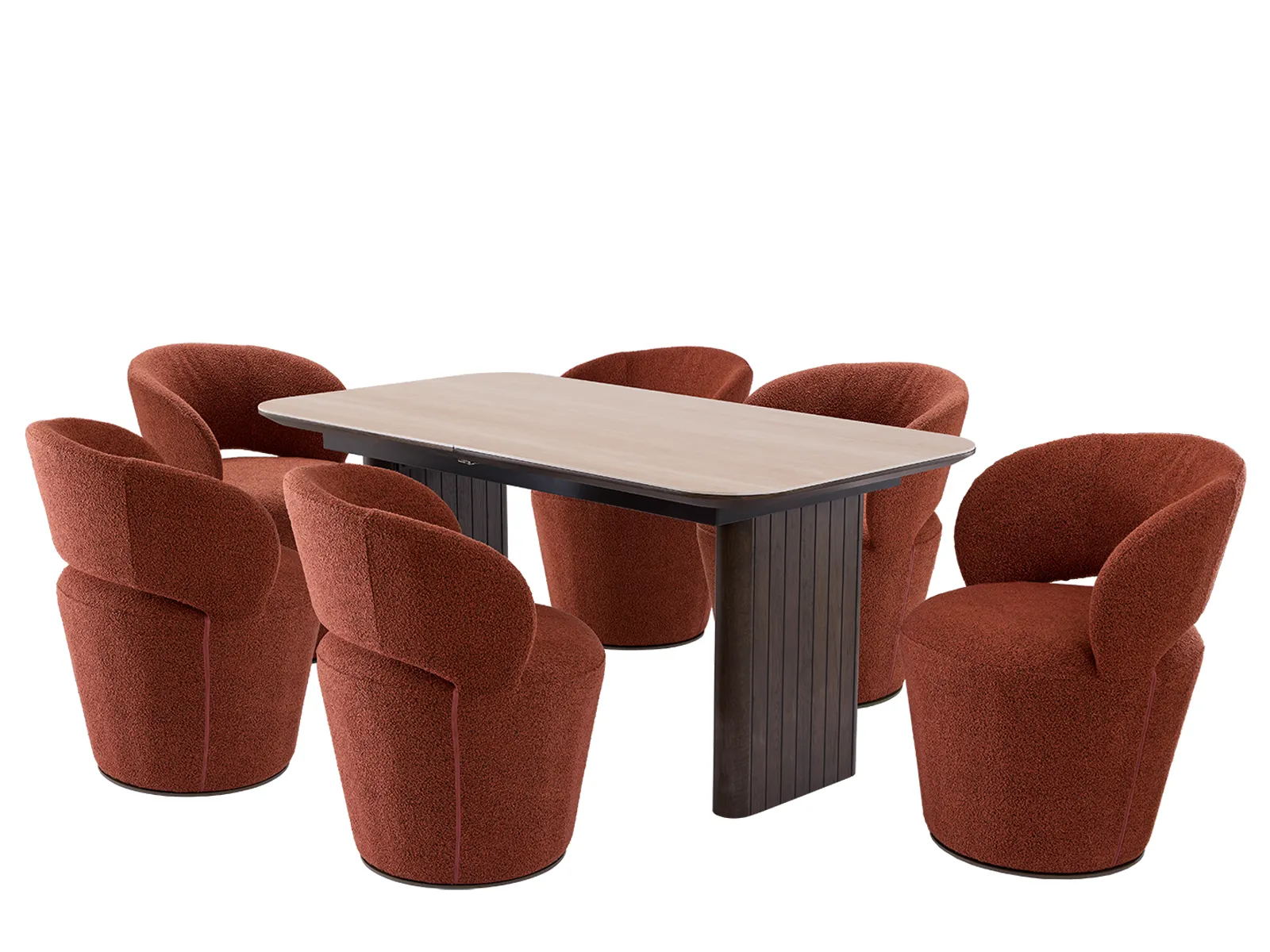 Dining Table (210cm) With 6 Milos Chairs In Paprika